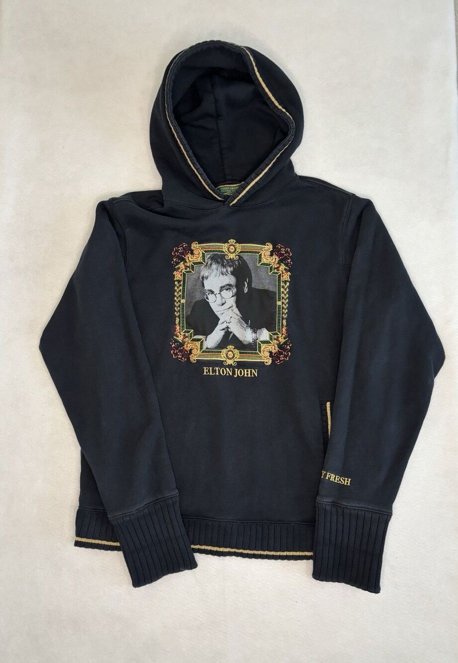 Teddy Fresh x Elton John Baroque Portrait Hoodie Black/Gold - Men's M - RARE